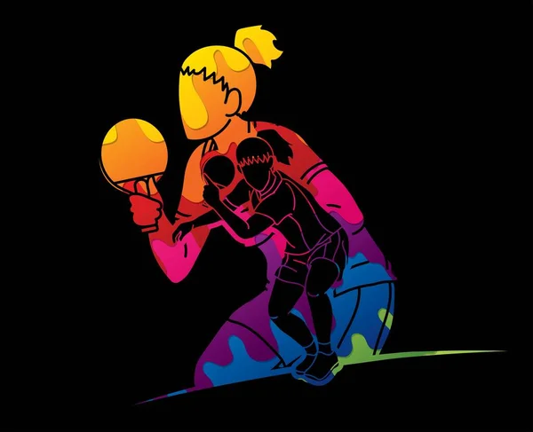 Ping Pong Table Tennis Players Action Cartoon Sports Graphic Vector — стоковий вектор