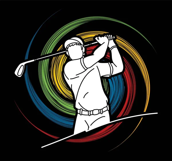 Golf Spelare Golfer Action Tecknad Sport Grafisk Vektor — Stock vektor