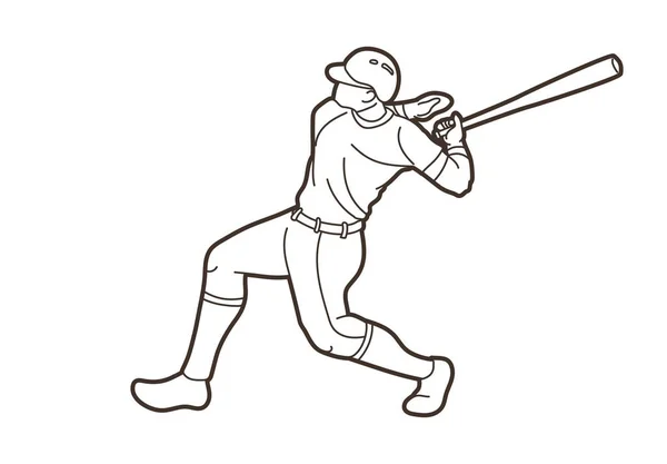 Baseball Jogador Ação Desenho Animado Esporte Gráfico Vetor — Vetor de Stock