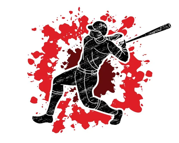 Joueur Baseball Action Dessin Animé Sport Vecteur Graphique — Image vectorielle