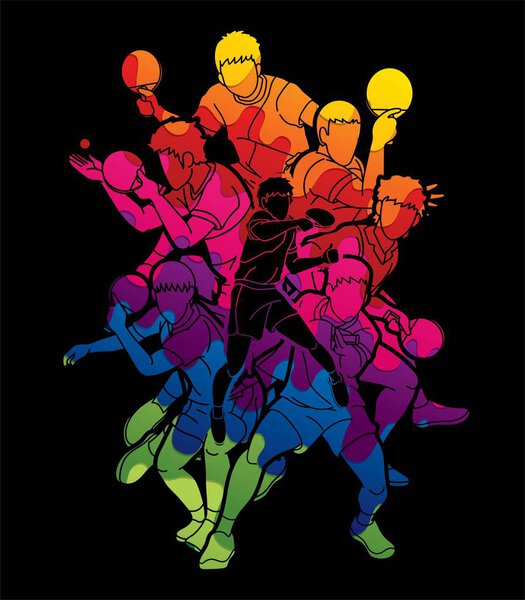 Group of Ping Pong players, Table Tennis players action cartoon sport graphic vector.