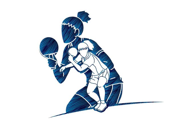 Group of Ping Pong players, Table Tennis players action cartoon sport graphic vector.