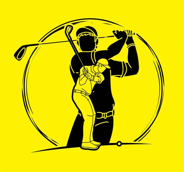 Jugadores Golf Golfista Acción Dibujos Animados Deporte Gráfico Vector — Archivo Imágenes Vectoriales