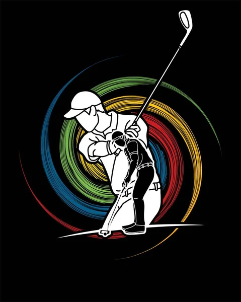 Golf Spelare Golfer Action Tecknad Sport Grafisk Vektor — Stock vektor