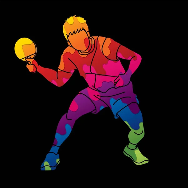 Ping Pong Jugador Tenis Mesa Acción Dibujos Animados Vector Gráfico — Vector de stock