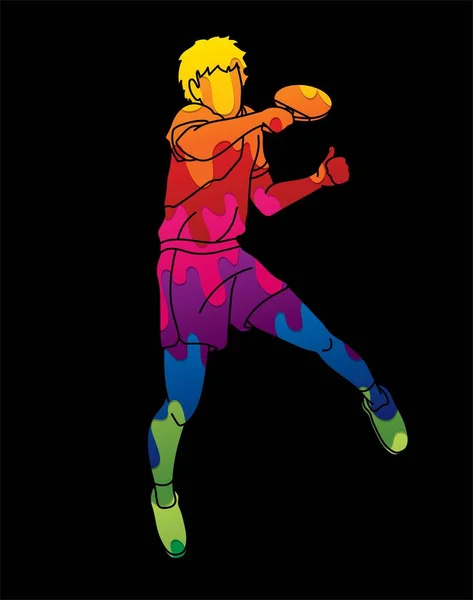 Ping Pong Jugador Tenis Mesa Acción Dibujos Animados Vector Gráfico — Archivo Imágenes Vectoriales