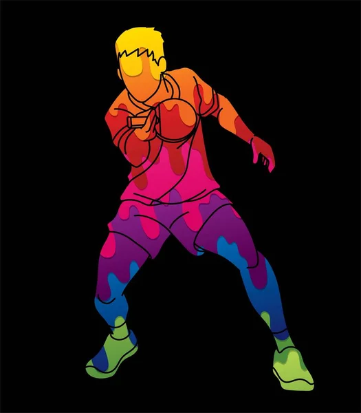 Tischtennisspieler Tischtennis Action Cartoon Grafik Vektor — Stockvektor