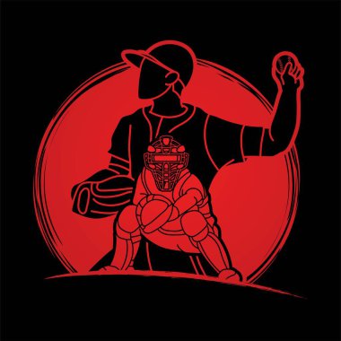 Beyzbol oyuncuları grubu çizgi film sporu grafik vektörü.