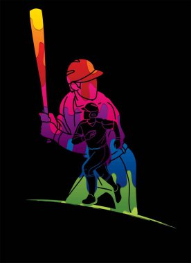 Beyzbol oyuncuları grubu çizgi film sporu grafik vektörü.