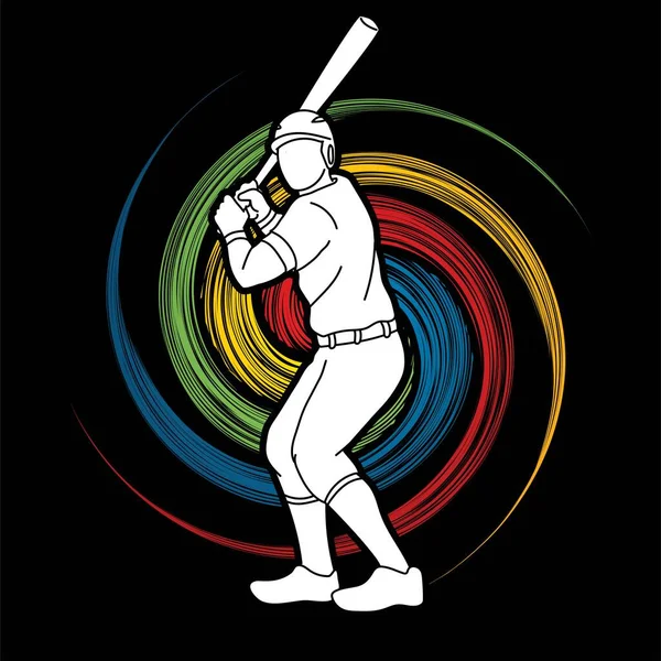 Béisbol Jugador Acción Dibujos Animados Deporte Gráfico Vector — Archivo Imágenes Vectoriales