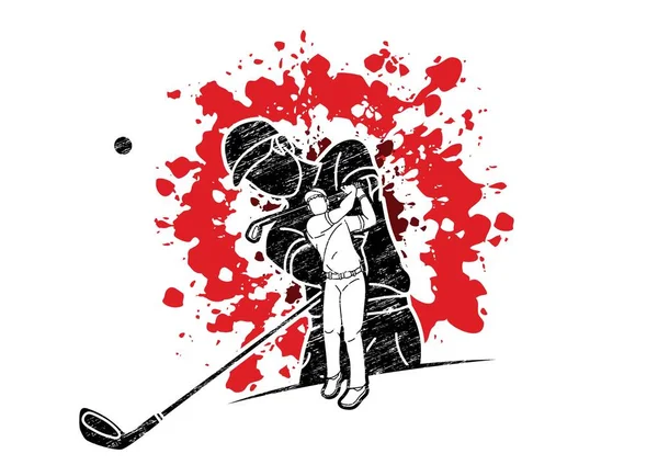 Jugadores Golf Golfista Acción Dibujos Animados Deporte Gráfico Vector — Archivo Imágenes Vectoriales