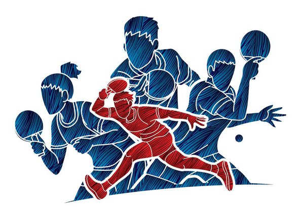 Group of Ping Pong players, Table Tennis players action cartoon sport graphic vector.