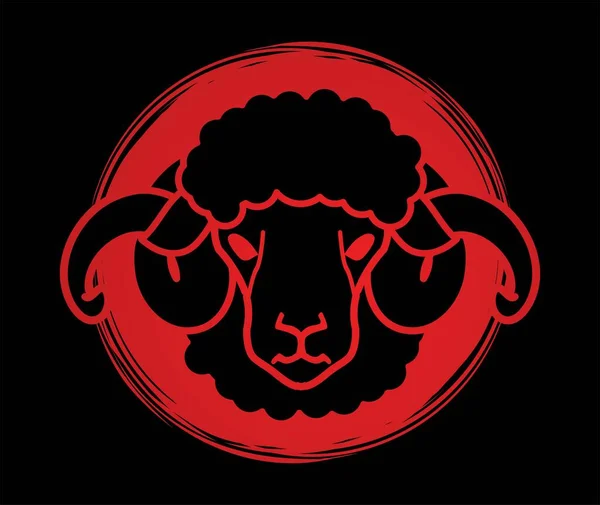 Tête Mouton Agneau Avec Grand Vecteur Graphique Dessin Animé Corne — Image vectorielle