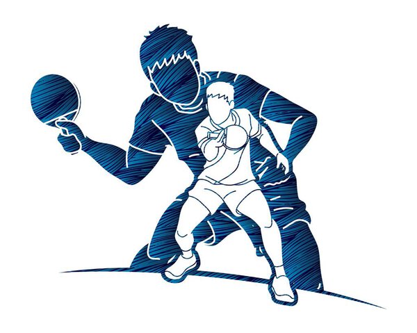 Group of Ping Pong players, Table Tennis players action cartoon sport graphic vector.