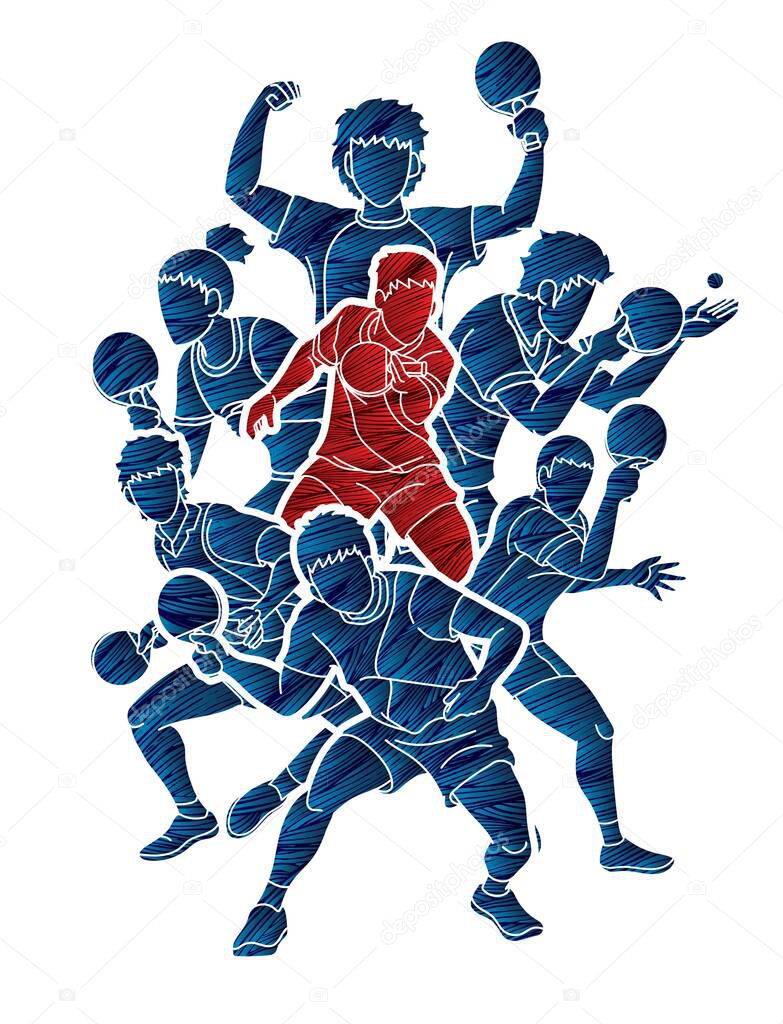 Group of Ping Pong players, Table Tennis players action cartoon sport graphic vector.