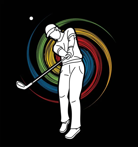 Jugador Golf Golfista Acción Dibujos Animados Deporte Gráfico Vector — Archivo Imágenes Vectoriales