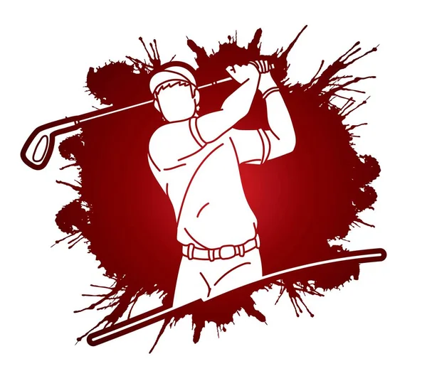Golf Oyuncusu Golfçü Aksiyon Çizgi Film Sporu Grafik Vektörü — Stok Vektör