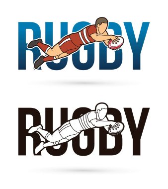 Font Rugby with rugby player action cartoon sport graphic vector. vector
