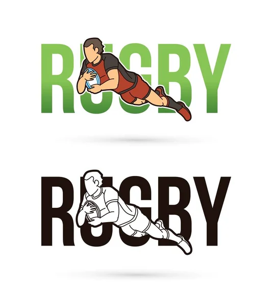 Lettertype Rugby Met Rugby Speler Actie Cartoon Sport Grafische Vector — Stockvector