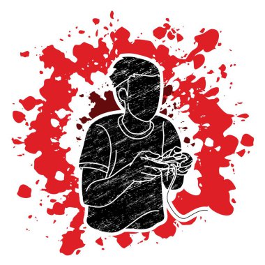 Video oyunları oynayan adam çizgi film grafik vektörü