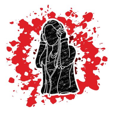 Kulaklıklı müzik dinleyen kadın çizgi film grafik vektörü