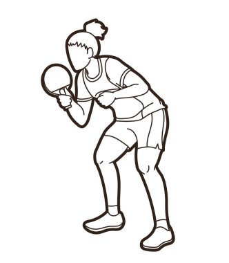 Masa tenisi oyuncusu, masa tenisi aksiyon çizgi film grafik vektörü