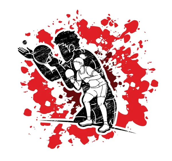 乒乓球运动员团体 乒乓球运动员动作卡通运动图形矢量 — 图库矢量图片