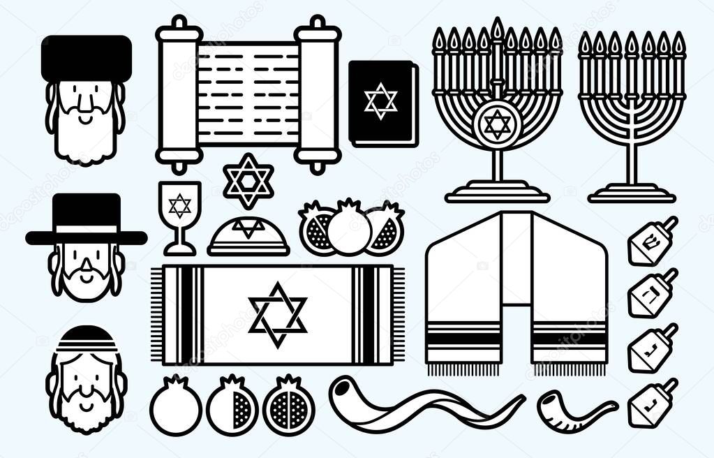 Jewish icon set cartoon graphic vector