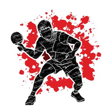 Masa tenisi oyuncusu, masa tenisi aksiyon çizgi film grafik vektörü