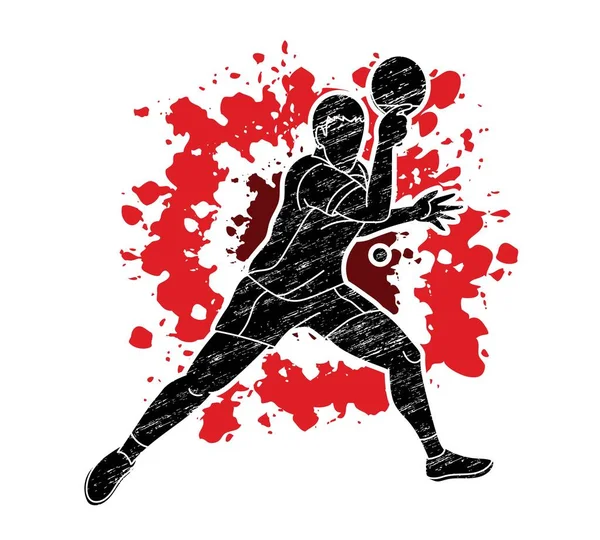 Masa tenisi oyuncusu, masa tenisi aksiyon çizgi film grafik vektörü