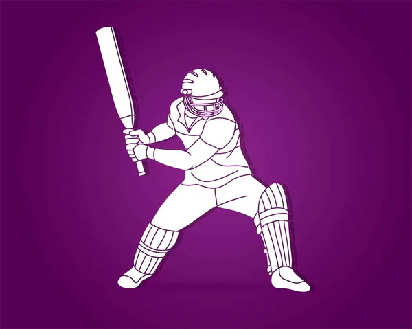 Cricket Jogador Ação Desenho Animado Esporte Gráfico Vetor — Vetor de Stock