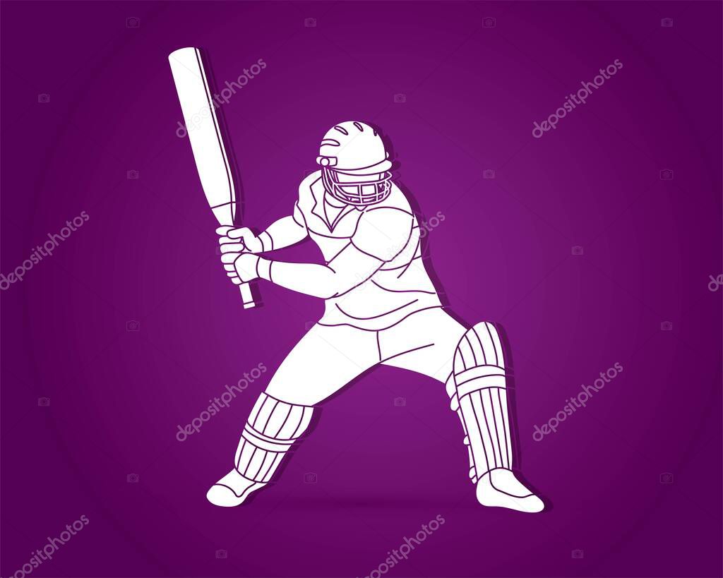 Cricket player action cartoon sport graphic vector