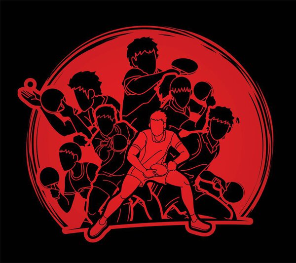 Group of Ping Pong players, Table Tennis players action cartoon sport graphic vector.
