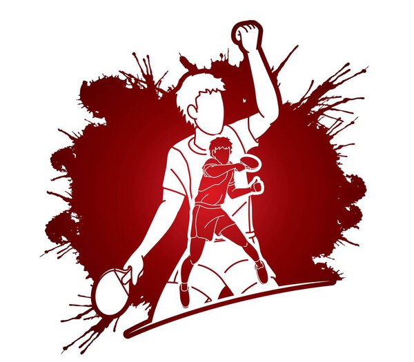 Group of Ping Pong players, Table Tennis players action cartoon sport graphic vector.