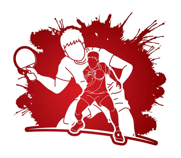 Masa Tenisi Oyuncuları Grubu Masa Tenisi Oyuncuları Aksiyon Çizgi Film — Stok Vektör