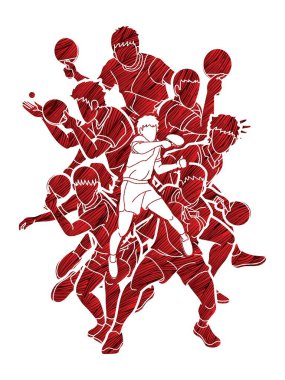 Masa tenisi oyuncuları grubu, masa tenisi oyuncuları aksiyon çizgi film sporu grafik vektörü.