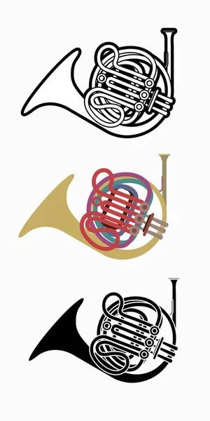 Fransız Kornosu Enstrüman Karikatür Müzik Grafik Vektörü — Stok Vektör