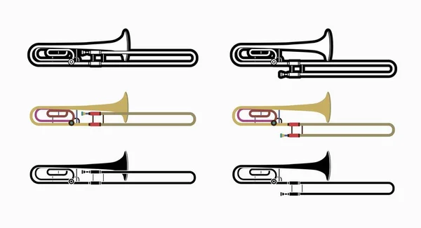 Trombone Nástroj Kreslená Hudba Grafický Vektor — Stockový vektor