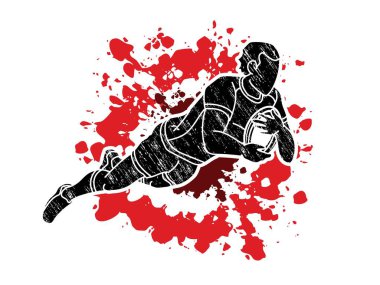 Rugby oyuncuları aksiyon çizgi film sporu grafik vektörü.