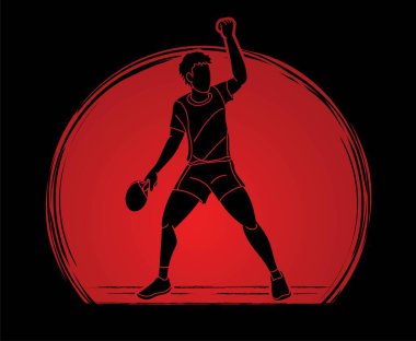 Masa tenisi oyuncusu, masa tenisi aksiyon çizgi film grafik vektörü