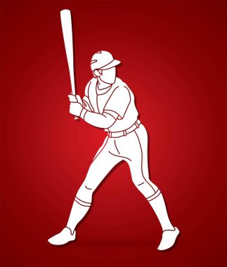 Beyzbol oyuncusu aksiyon çizgi film sporu grafik vektörü.
