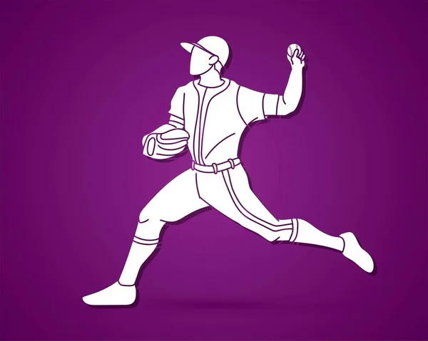 Baseball Player Akcja Kreskówka Sport Graficzny Wektor — Wektor stockowy