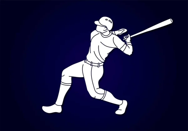 Béisbol Jugador Acción Dibujos Animados Deporte Gráfico Vector — Vector de stock