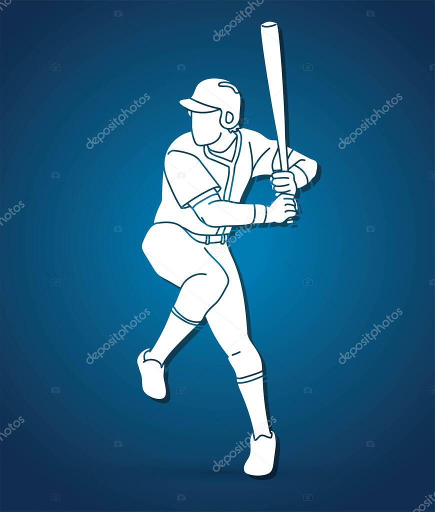 Baseball player action cartoon sport graphic vector.