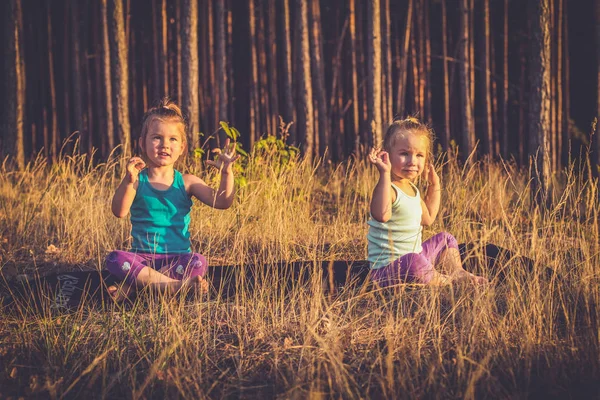 Küçük kızlar pratik Yoga — Stok fotoğraf