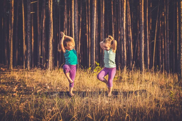 Kleine meisjes beoefenen van yoga — Stockfoto