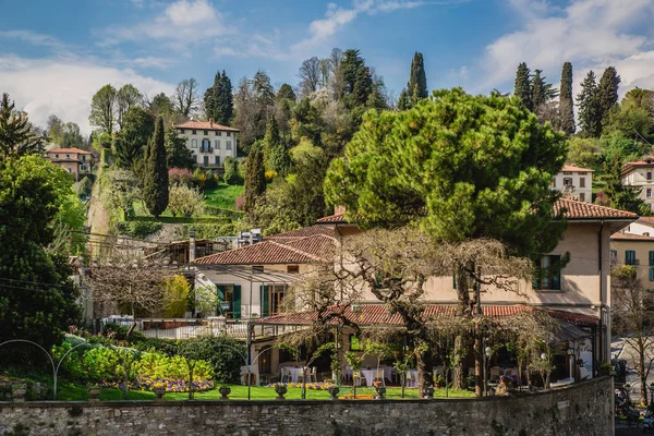 Edifícios em colina verde — Fotografia de Stock