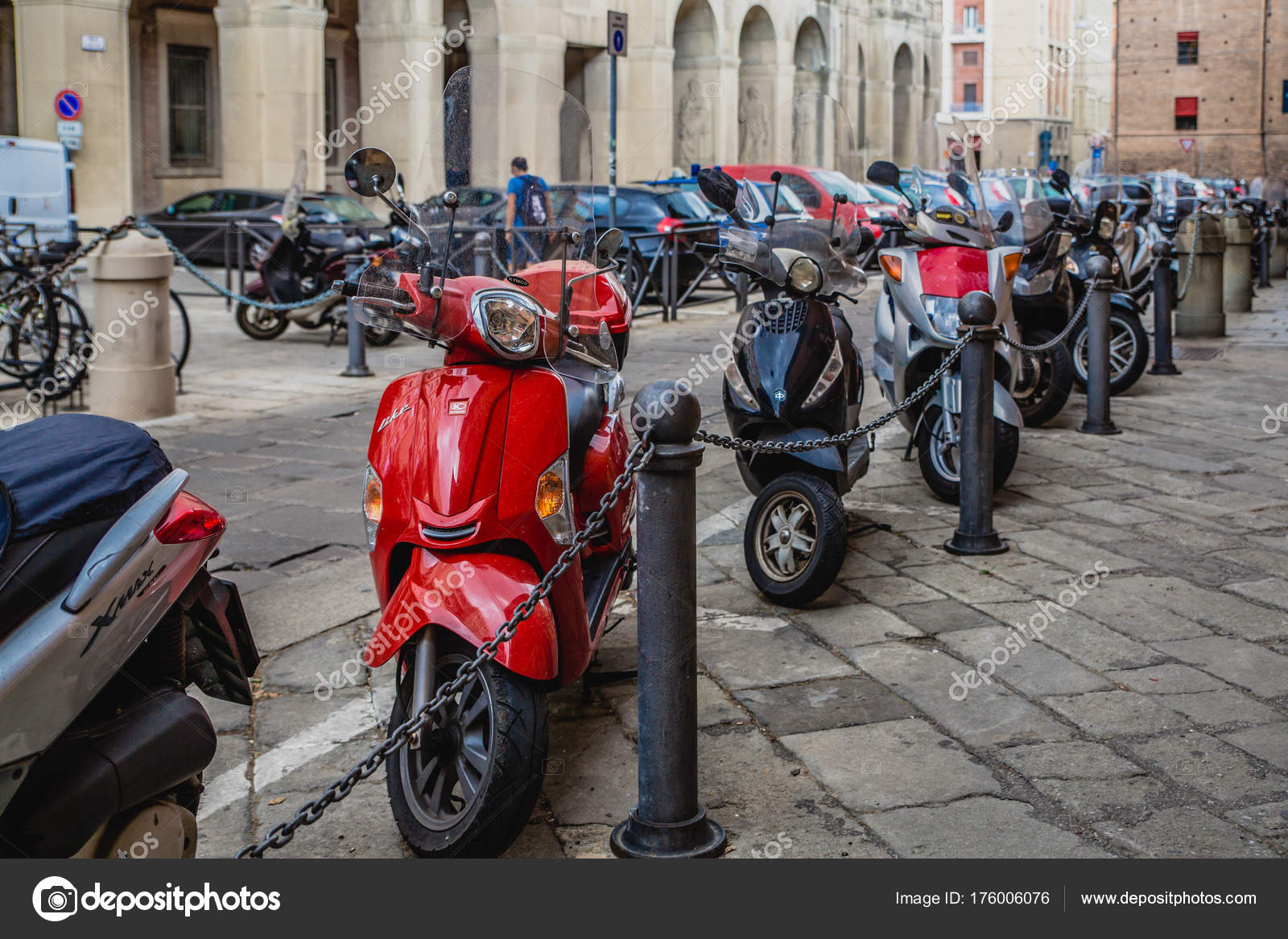 Historical Architecture Bikes Street Bologna City Italy Stock