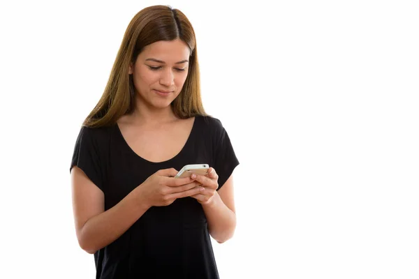 Studioaufnahme Einer Jungen Schönen Frau Mit Dem Handy — Stockfoto