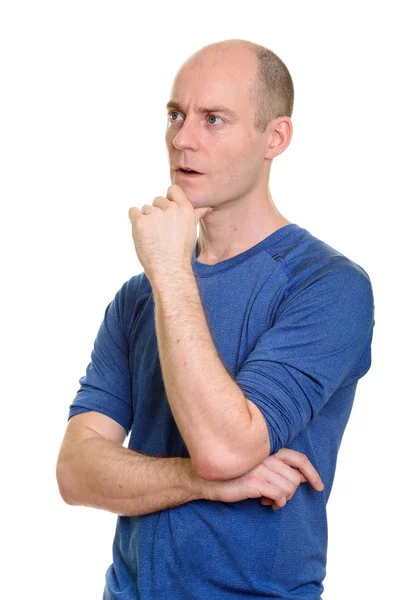 Bald Caucasian man thinking seriously — Stock Photo, Image